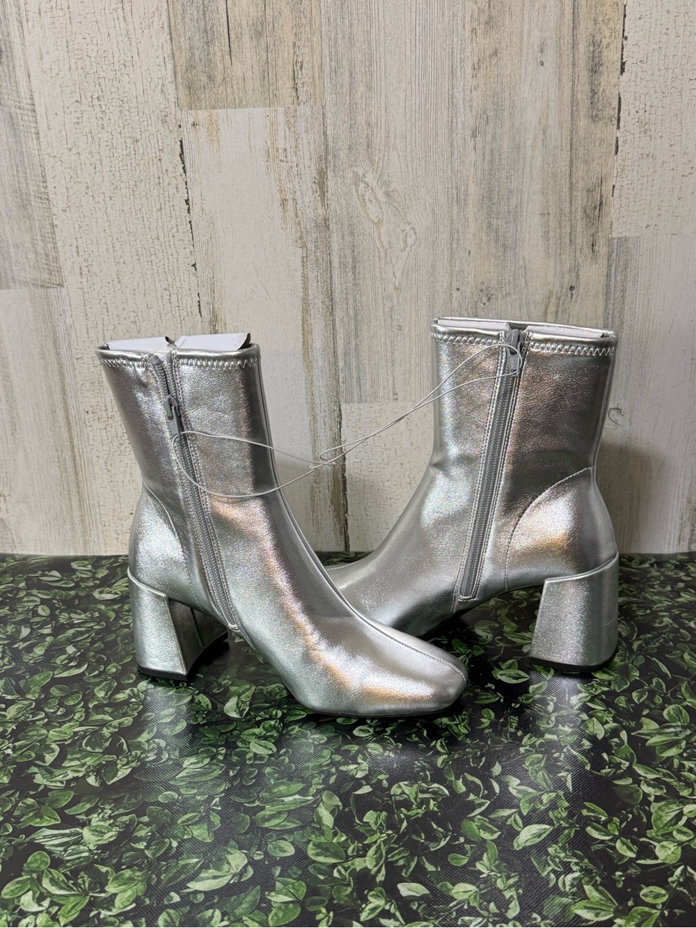 a new day Silver Metallic High Ankle Block Heel Boots NEW